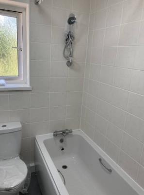 Bath with overhead shower