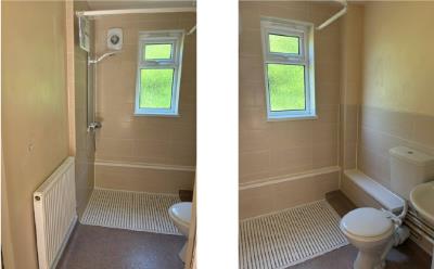 Walk in level access shower